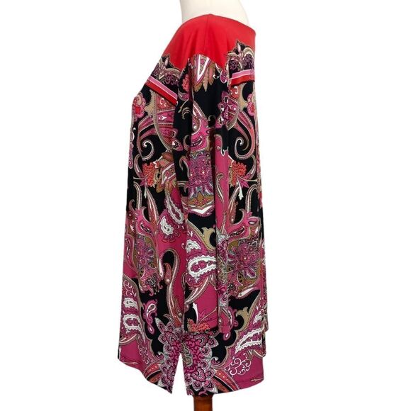 JM Collection Paisley Slinky Tunic L Top Boho Rococo Colorful Baroque Regency - Picture 7 of 16